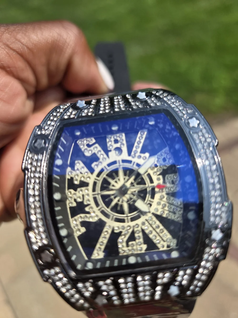 Men's Black and Gold Crystal Accent Watch - Luxury Style